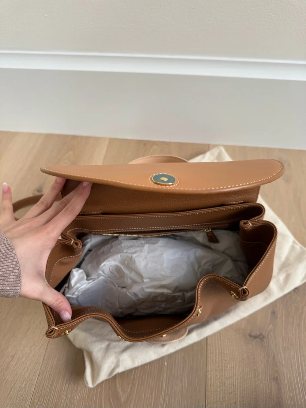 Polène tan and light-tan leather top-handle bag